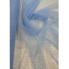 Tule Bordado Caminho Sem Fim  Azul Bebê com Paetê Infinity  - Comprimento 1 m x Largura 1,50 m  