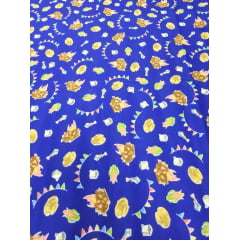 Chitão Estampada Festa Junina Fundo Azul CORTE TORTO - Comprimento 1,40 m x Largura 1,45 m