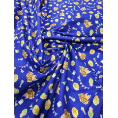 Chitão Estampada Festa Junina Fundo Azul CORTE TORTO - Comprimento 1,40 m x Largura 1,45 m 