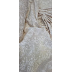 Cambraia Bordada Cachemire Bicolor Areia com Branco - Comprimento 0,90 cm x Largura 1,45 m
