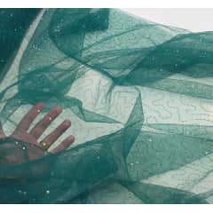 Tule Bordado Caminho Sem Fim Verde Esmeralda com Paetê Infinity COM DEFEITO  - Comprimento 1 m x Largura 1,50 m