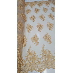 Tule Bordado com Bico Dourado 03 - Comprimento 0,60 cm x Largura 1,30 m  