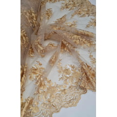 Tule Bordado com Bico Dourado 03 - Comprimento 0,60 cm x Largura 1,30 m  