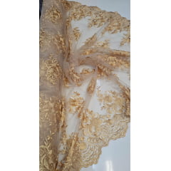 Tule Bordado com Bico Dourado 03 - Comprimento 0,60 cm x Largura 1,30 m  
