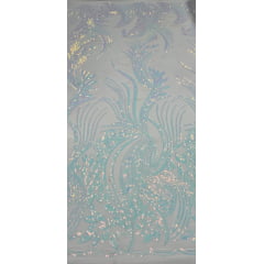 Paetê Bordado Radiance Branco Holográfico CORTE TORTO - Comprimento 0,90 cm x Largura 1,30 m