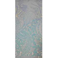 Paetê Bordado Radiance Branco Holográfico CORTE TORTO  - Comprimento 0,90 cm x Largura 1,30 m