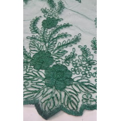 Tule Bordado com Fio Metálico Verde Bandeira 149A - Comprimento 1 m x Largura 1,30 m