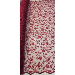 Tule Bordado Festa Marsala - Comprimento 1,20 m x Largura 1,30 m 