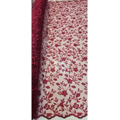 Tule Bordado Festa Marsala - Comprimento 1,20 m x Largura 1,30 m 