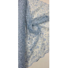 Tule Bordado Festa Azul Serenity COM RASGOS- Comprimento 2 m x Largura 1,30 m