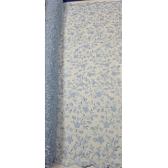 Tule Bordado Festa Azul Serenity COM RASGOS- Comprimento 2 m x Largura 1,30 m