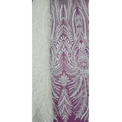 Tule Bordado Com Pedraria Super Luxo Off White HT97144 - Comprimento 0,75 cm x Largura 1,30 m Tule Bordado Com Pedraria Super Luxo Off White HT97144 - Comprimento 0,75 cm x Largura 1,30 m