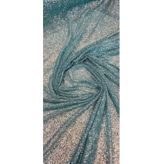 Tule com Glitter Azul Tiffany Pesado COM FURO - Comprimento 1 m x Largura 1,40 m