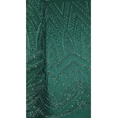 Tule Bordado com Pedrarias Premium Verde Floresta 16296A - Comprimento 0,50 cm x Largura 1,30 m