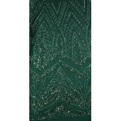 Tule Bordado com Pedrarias Premium Verde Floresta 16296A - Comprimento 0,50 cm x Largura 1,30 m