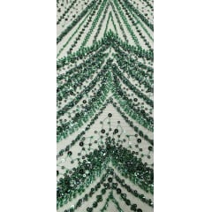 Tule Bordado com Pedrarias Premium Verde Floresta 16296A - Comprimento 0,50 cm x Largura 1,30 m