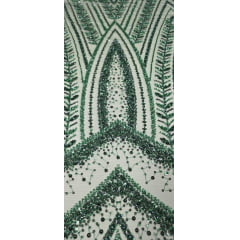 Tule Bordado com Pedrarias Premium Verde Floresta 16296A - Comprimento 0,50 cm x Largura 1,30 m