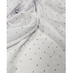 Mousseline Toque de Seda Com Strass Branco COM FURO - Comprimento 1 m x Largura 1,50 m Mousseline Toque de Seda Com Strass Branco COM FURO - Comprimento 1 m x Largura 1,50 m