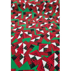Crepe Verona Com Elastano Estampado Africano Desenho 05  Fundo Vermelho e Verde - Comprimento 2,50 m x Largura 1,50 m