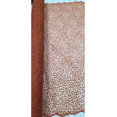 Tule Bordado Nice Mini Flores Terracota - Comprimento 0,90 cm x Largura 1,30 m