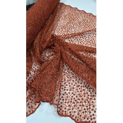 Tule Bordado Nice Mini Flores Terracota - Comprimento 0,90 cm x Largura 1,30 m Tule Bordado Nice Mini Flores Terracota - Comprimento 0,90 cm x Largura 1,30 m