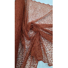 Tule Bordado Nice Mini Flores Terracota - Comprimento 0,90 cm x Largura 1,30 m