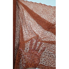 Tule Bordado Nice Mini Flores Terracota - Comprimento 0,90 cm x Largura 1,30 m