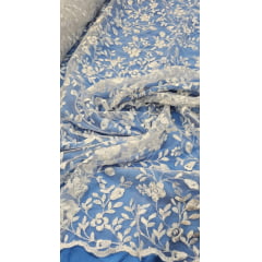 Tule Bordado Festa Branco COM FIO PXADO  NA BORDA - Comprimento 0,70 cm x Largura 1,30 m