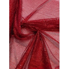 Tule Bordado com Glitter Marsala com Caminho Sem Fim - Comprimento 1,40 m x Largura 1,60 m Tule Bordado com Glitter Marsala com Caminho Sem Fim - Comprimento 1,40 m x Largura 1,60 m