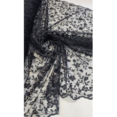 Tule Bordado Festa Preto - Comprimento 0,60 cm x Largura 1,30 m Tule Bordado Festa Preto - Comprimento 0,60 cm x Largura 1,30 m