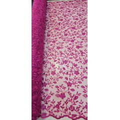 Tule Bordado Festa Fúcsia - Comprimento 0,75 cm x Largura 1,30 m