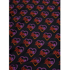 Viscose Premium Baw Corações Fundo preto - Comprimento 3 m x Largura 1,47 m