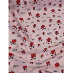 Viscose premium baw corações vermelho fundo rosa - Comprimento 2, m x Largura 1,47 m