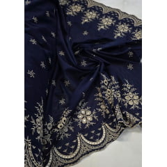 Layse Barrada dos 2 Lados Bicolor Fundo Azul Marinho e Bordado Kaki - Comprimento 3,50 m x Largura 1,35 m