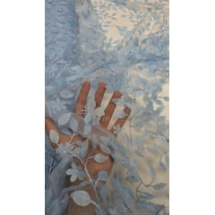 Tule Bordado Floral com Borboletas Azul Serenity COM FURO - Comprimento1 m x Largura 1,35 M Tule Bordado Floral com Borboletas Azul Serenity COM FURO - Comprimento1 m x Largura 1,35 M