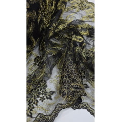 Tule Bordado Europa Bicolor Preto e Dourado JKS8 - Comprimento 1,60 m x Largura 1,30 m