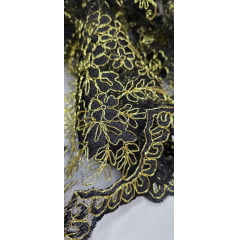 Tule Bordado Europa Bicolor Preto e Dourado JKS8 - Comprimento 1,60 m x Largura 1,30 m