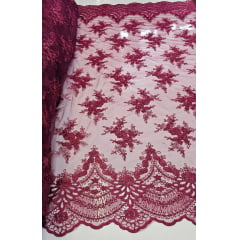 Tule Bordado Europa Flores Marsala Com Fio Metálico Desenho 36 - Comprimento 3,45 m x Largura 1,30 m Tule Bordado Europa Flores Marsala Com Fio Metálico Desenho 36 - Comprimento 3,45 m x Largura 1,30 m