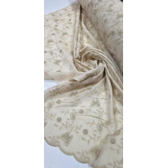 Cambraia Bordada 3D Bicolor Borboletas Bege com  Kaki  ( COM ACABAMENTO NOS 2 LADOS)  - Comprimento 1 m x Largura 1,30 m