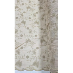 Cambraia Bordada 3D Bicolor Borboletas Bege com  Kaki  ( COM ACABAMENTO NOS 2 LADOS)  - Comprimento 1 m x Largura 1,30 m