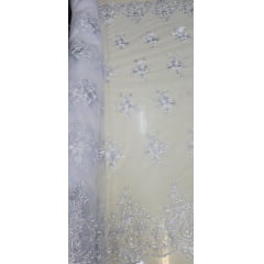 Tule Bordado Liverpool com Bico Branco Modelo 153 - Comprimento 2 m x Largura 1,30 m Tule Bordado Liverpool com Bico Branco Modelo 153 - Comprimento 2 m x Largura 1,30 m