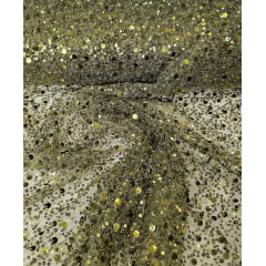 Tule Bordado com Paetês e Pedrarias Verde Oliva - Comprimento 2 m x Largura 1,30 m Tule Bordado com Paetês e Pedrarias Verde Oliva - Comprimento 2 m x Largura 1,30 m