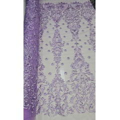 Tule Bordado Arabescos com Bico Lilás ST500 - Comprimento 2 m x Largura 1,30 m Tule Bordado Arabescos com Bico Lilás ST500 - Comprimento 2 m x Largura 1,30 m