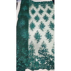 Tule Bordado Europa com Soutache Verde Folha Milão - Comprimento 2,50 m x Largura 1,35 m Tule Bordado Europa com Soutache Verde Folha Milão - Comprimento 2,50 m x Largura 1,35 m