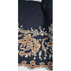 Viscolinho Premium Dior Bordado Fundo Preto Barrado Marrom - Comprimento 2,50 m x Largura 1,40 m