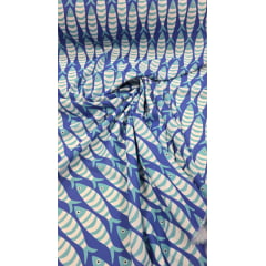 Crepe Duna Digital Sardinhas Fundo Azul - Comprimento 0,70 cm x Largura 1,45 m
