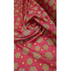 Tergal Natalino Flores Fundo Vermelho 12 - Comprimento 0,50 cm x Largura 1,47 m