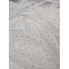 Lurex Glitz Branco com Poá Prata- Comprimento 0,75 cm x Largura 1,60 m 