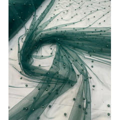 Tule Iluzione com Pérolas Verde Floresta - Comprimento 0,50 cm x Largura 1,60 m Tule Iluzione com Pérolas Verde Floresta - Comprimento 0,50 cm x Largura 1,60 m