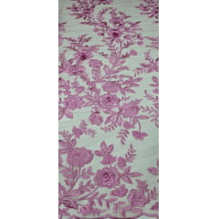 Renda Bordada London 3D Rosa Médio Modelo 17 - Comprimento 1,20 m x Largura 1,30 m